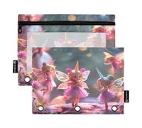 RPLIFE Simpatici personaggi pose, confezione da 2 astucci a tre anelli per la scuola dei bambini, astuccio trasparente con cerniera frontale per ragazzi e ragazze, 24,9 x 17,8 cm