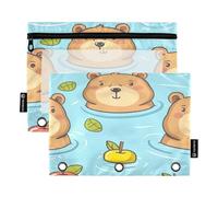 RPLIFE Simpatico astuccio blu Capybara a tre anelli con finestra trasparente, confezione da 2 astucci per matite per ragazzi e bambini, materiale scolastico, 24,9 x 17,8 cm (taglia unica x 2)