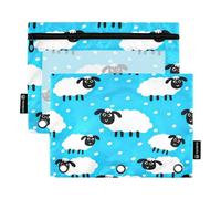 RPLIFE Simpatico astuccio con cerniera blu con pecora bianca grande con finestra trasparente, 2 sacchetti per matite con cerniera per ragazze e bambini, articoli per la scuola, 24,9 × 17,8 cm (taglia