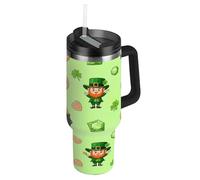 RPLIFE Simpatico bicchiere con cappello verde leprechauns con manico, in acciaio inox, da 880,5 g, con coperchio, per donne e uomini, da viaggio