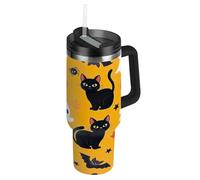 RPLIFE Simpatico bicchiere con gatto nero con manico, in acciaio inox, da 880,5 g, con cannuccia, per donne e uomini, da viaggio