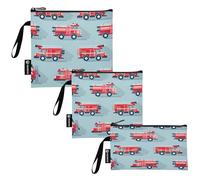 RPLIFE Simpatico camion dei pompieri con cartoni animati, sacchetti riutilizzabili per panini e snack, lavabili con cerniera, per scuola, viaggi, lavoro, ufficio (confezione da 3: S/M/L)