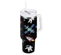 RPLIFE Simpatico cartone animato astronauti nero 4 once Tumbler con manico, bottiglia d'acqua in acciaio inox, bicchieri isolati con manici
