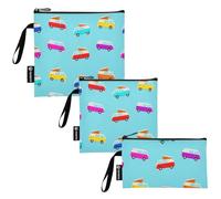 RPLIFE Simpatico cartone animato autobus blu sandwich snack borse riutilizzabili lavabili in tessuto per alimenti con cerniera per studenti (set di 3: S/M/L)