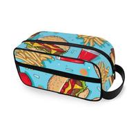 RPLIFE Simpatico cartone animato hamburger blu borsa da toilette da viaggio per uomo donna grande borsa per il trucco ampia ampia custodia estetica da bagno