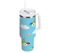 RPLIFE Simpatico cartone animato ippopotamo grigio 1,18 once Tumbler con manico, bicchiere da caffè in acciaio inox, bicchieri isolati con manici