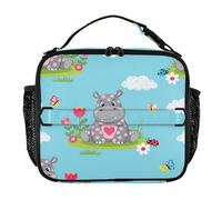 RPLIFE Simpatico cartone animato ippopotamo grigio borsa termica, borsa termica portatile per il pranzo per ragazzi ragazze bambini scuola 28,4 x 8,9 x 24,9 cm