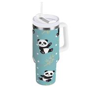 RPLIFE Simpatico cartone animato Pandas Poses 1,18 once Tumbler con manico, bottiglia d'acqua in acciaio inox con cannuccia, bicchiere per gli uomini