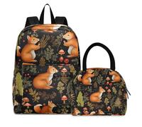 RPLIFE simpatico cartone animato squali zaino blu set zaino da picnic impermeabile, borsa per libri per bambini ragazze, Scoiattoli a foglia d'autunno, One Size