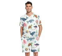 RPLIFE Simpatico pigiama a maniche corte con balene animali marini per uomo pigiama con tasche, Simpatici animali marini balene, XXL
