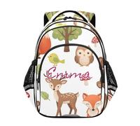 RPLIFE Simpatico zaino per bambini con animali della foresta orso cervo per la scuola zaino per bambini zaino per bambini ragazzi scuola elementare età 6-12, Carino animali della foresta orso cervo