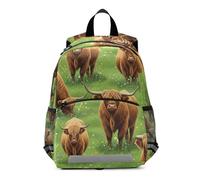 RPLIFE Simpatico zaino per bambini con mucca delle Highland verde, per ragazzi e ragazze, borsa per la scuola, piccola borsa da viaggio, 3-6 anni, M