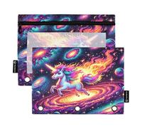 RPLIFE Space Galaxy Unicorn Confezione da 2 3 penne ad anello per la scuola dei bambini, sacchetto trasparente con cerniera per ragazzi e ragazze, 24,9 × 17,8 cm