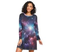 RPLIFE Space Nebula - Camicia da notte da donna, casual, a maniche lunghe, camicia da notte da donna, Nebulosa Spaziale, L