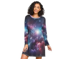 RPLIFE Space Nebula - Camicia da notte da donna, casual, a maniche lunghe, camicia da notte da donna, Nebulosa Spaziale, L