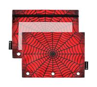 RPLIFE Spider Web Glowing Red 2 Pack 3-ring Pencil Pouch per la scuola dei bambini, Clear View Zipper Binder Pouch per ragazzi ragazze, 9.8 ″ × 7″