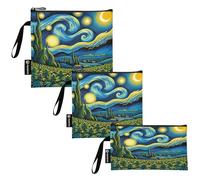 RPLIFE Starry Night - Sacchetti riutilizzabili per panini e snack, in tessuto lavabile, con cerniera, per viaggi, lavoro, ufficio, scuola (confezione da 3: S/M/L)