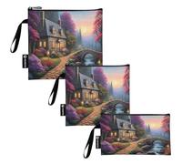 RPLIFE Stone Cottage - Sacchetti lavabili per snack, sandwich, riutilizzabili, con cerniera, per scuola, picnic, lavoro, viaggi, set da 3 pezzi, S/M/L)