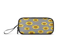 RPLIFE Sunflowers Black White Striped Pen Box, Pencil Pouch Canvas, Kids Pencil Box