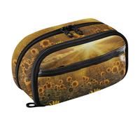 RPLIFE Sunflowers under Golden Sunset - Astuccio per la scuola, grande capacità, organizer per cancelleria con scomparti multipli con tasca in PVC trasparente