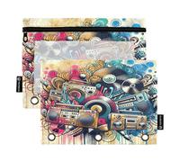 RPLIFE Tasca per raccoglitori a 3 fori con finestra trasparente, confezione da 2 astucci per matite per ragazzi e bambini, materiale scolastico, 24 x 17 cm, arte graffiti hip hop