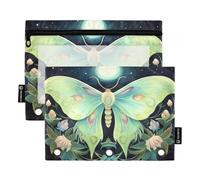 RPLIFE Tasca per raccoglitori a 3 fori con finestra trasparente, confezione da 2 astucci per raccoglitori per ragazze e bambini, materiale scolastico, 24,9 x 17,8 cm, motivo floreale Luna Moth