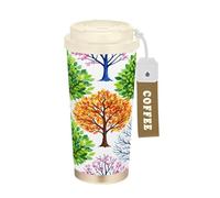 RPLIFE Tazza da caffè da viaggio da 40 ml, con rivestimento in ceramica, bicchiere da caffè da viaggio con cannuccia e coperchio, tazza isolata sottovuoto in acciaio inossidabile, rami di albero ad