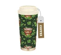 RPLIFE Tazza da caffè da viaggio da 470 ml, con cannuccia e coperchio, in acciaio inox, a prova di perdite, per ufficio, scuola, feste, campeggio, con orsetti marroni verdi