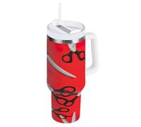 RPLIFE Tazza in acciaio inox con forbici rosse, tazza isolata con cannuccia, bicchiere da uomo