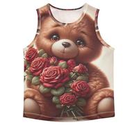 RPLIFE Tedder Bear - Canottiera da ragazzo con rose e fiori, senza maniche, traspirante, per allenamento sportivo, Orso Orso Rosa Fiori, 15 Years