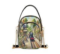 RPLIFE Train Station Village Borsa a tracolla trapuntata da donna, piccola borsa a tracolla con tracolla a catena, borsa da viaggio multi tasca