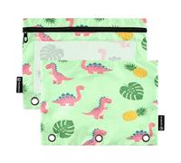 RPLIFE Tropical Dino Mint - Confezione da 2 custodie per raccoglitori ad anelli per la scuola dei bambini, astuccio trasparente a 3 anelli per ragazzi e ragazze, 24 x 17,8 cm (taglia unica)