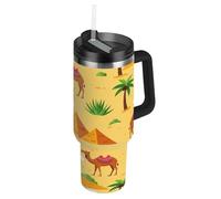 RPLIFE Tumbler con manico e cannuccia, 880,5 g, isolato, in acciaio inox, per uomo e donna, da viaggio, cammello