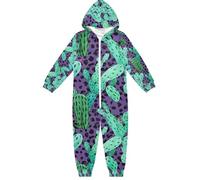 RPLIFE Tuta intera con cappuccio per bambini 4-14, a maniche lunghe, con cerniera, per autunno inverno, Leapard Viola Cactus Verde, 13-14 Anni