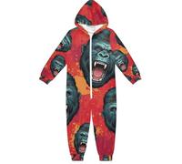 RPLIFE Tuta intera con cappuccio per bambini, a maniche lunghe, con cerniera, vestibilità ampia, per autunno inverno, Gorilla Ruggente Rosso, 13-14 Anni