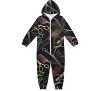 RPLIFE Tuta intera con cappuccio per bambini, a maniche lunghe, con cerniera, vestibilità ampia, per autunno inverno, Forbici da parrucchiere, colore nero, 2 pezzi, 13-14 Anni