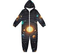 RPLIFE Tuta intera con cappuccio per bambini, vestibilità ampia, a maniche lunghe, con cerniera, per l'inverno, Pianeti colorati del sistema solare, 12-13 Anni