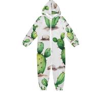 RPLIFE Tuta intera con cappuccio per bambini, vestibilità ampia, a maniche lunghe, con cerniera, per l'inverno, Acquerello Verde Cactus Bianco, 12-13 Anni