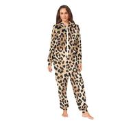 RPLIFE Tuta intera leopardata marrone marrone marrone nero adulto tuta accogliente con cappuccio pigiama natalizio con cerniera loungewear morbida calda, Marrone Leopardo Marrone Marrone Marrone Nero