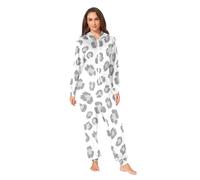 RPLIFE Tuta intera natalizia grigia leopardata bianca per adulti con cappuccio cerniera e tasche, biancheria da notte accogliente in peluche, Grigio Leopardo Bianco, Small