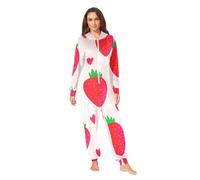 RPLIFE Tuta intera rosa del pigiama di un pezzo dei cuori delle fragole rosse, pigiama morbido della tutina per adulto, Fragole Rosse Cuori Rosa, X-Large