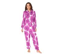 RPLIFE Tuta intera viola con fiori rosa per adulti con cappuccio in morbido pile di cristallo, cerniera frontale calda pigiama, Fiori Rosa Viola, XXL
