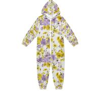 RPLIFE Tutina con cappuccio per bambini, a maniche lunghe, con cerniera, vestibilità larga, per l'inverno, Fiori viola tenui gialli, 13-14 Anni