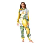 RPLIFE Tutina intera da adulto in stile siciliano con limoni gialli, in velluto, con cappuccio, per uomo e donna, con cerniera frontale, comodo pigiama intero, Limoni Gialli Stile Siciliano, Medium