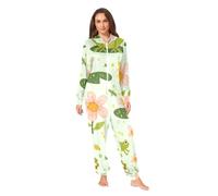 RPLIFE - Tutina per adulti, colore verde rana per uomini e donne, pile di vetro ultra morbido, con chiusura completa, pigiama per riposo, Cute Frog Green, XS
