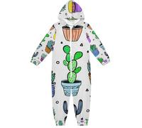 RPLIFE Tutina per bambini 4-14, a maniche lunghe, con cerniera, per autunno inverno, Cactus Succulente Bianco, 12-13 Anni
