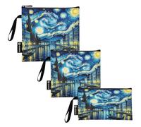 RPLIFE Venezia Starry Night - Sacchetti per alimenti riutilizzabili e lavabili, in tessuto, con cerniera, per studenti, set da 3, S/M/L)