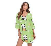 RPLIFE Vestito da donna con stampa a V Line con panda verde, taglie S-XXL, Panda Carino Verde, M
