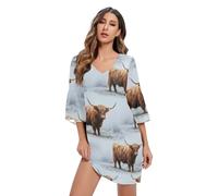 RPLIFE Vestito da festa elegante con maniche a 3/4 casual in chiffon, Mucche invernali delle Highland, S