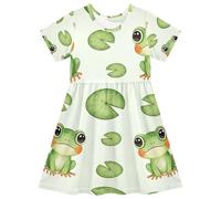 RPLIFE Vestito da ragazza verde a maniche corte a forma di rana carino vestito prendisole in maglia per l'estate da indossare tutti i giorni, 2T, Cute Frogs Verde, 5-6 Anni
